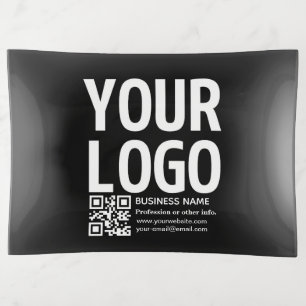 Your Logo w/Editable QR code & Text Trinket Tray
