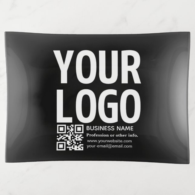 Your Logo w/Editable QR code & Text  Trinket Tray (Front)