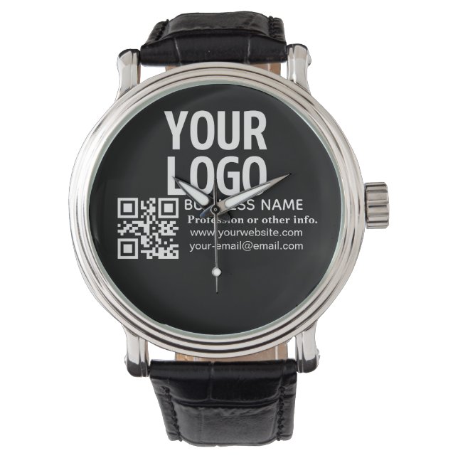 Your Logo w/Editable QR code & Text  Watch (Front)