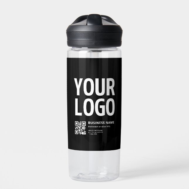 Your Logo w/Editable QR code & Text Water Bottle (Front)