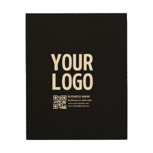 Your Logo w/Editable QR code & Text Wood Wall Art