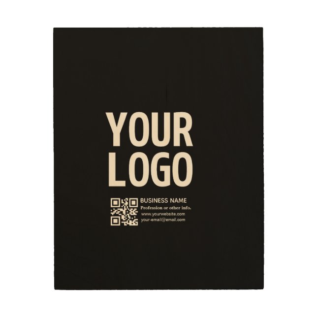 Your Logo w/Editable QR code & Text  Wood Wall Art (Front)
