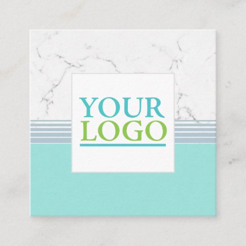 Your Logo White Marble Teal BlueDIY Profession Square Business Card