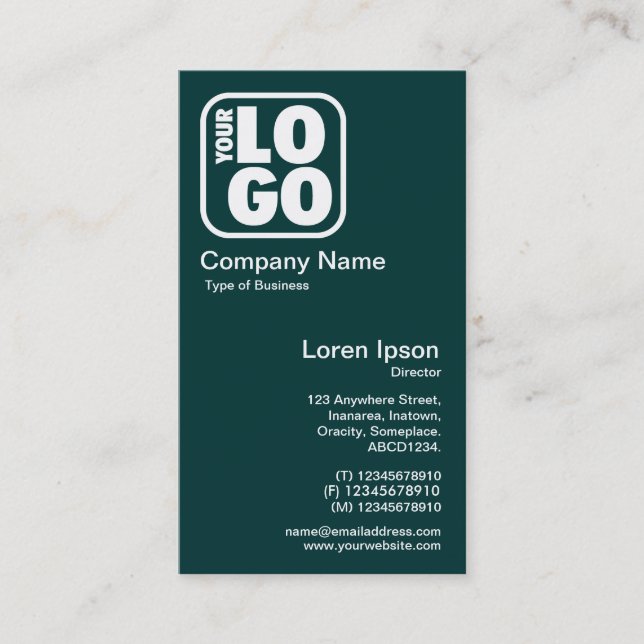 Your Logo - White on Dark Green 003333 Business Card (Front)