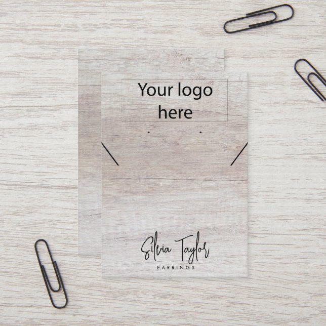 Your Logo Wood Necklace Earring Display Card (Front/Back In Situ)