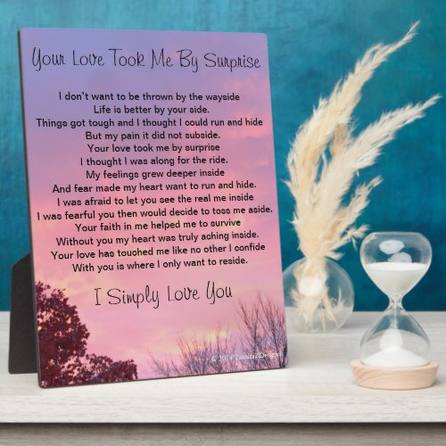 Your Love Took Me By Surprise Poem Pink Sunset Plaque