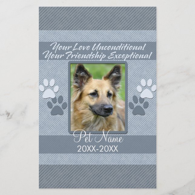 Your Love Unconditional Pet Sympathy Custom Stationery (Front)