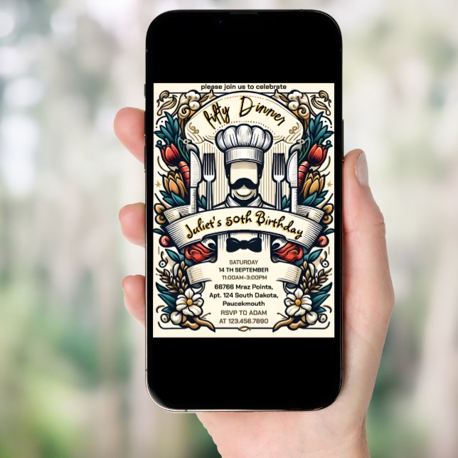 Your Mens Male adult dinner elegant 50th birthday Invitation (Front Digital)