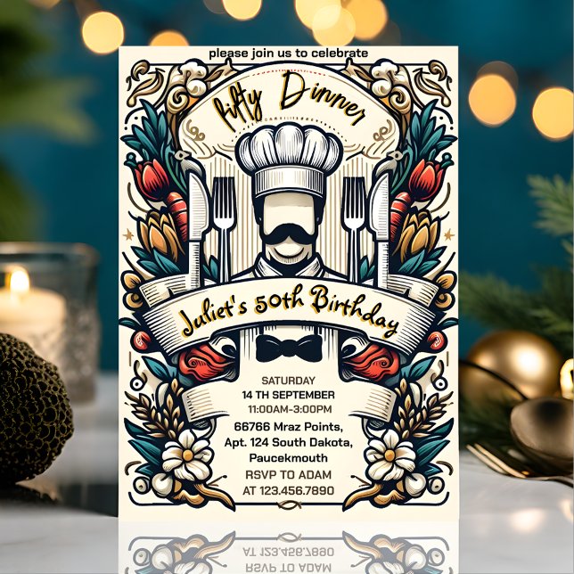 Your Mens Male adult dinner elegant 50th birthday Invitation (Creator Uploaded)