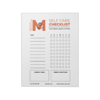 Your Mental Health Matters: Self-Care Checklist Notepad