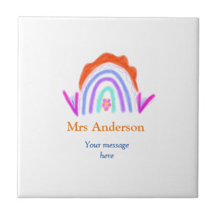 Your message e add text name rainbow teacher ceramic tile