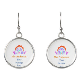 Your message e add text name rainbow teacher earrings