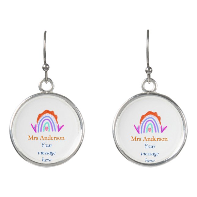 Your message e add text name rainbow teacher earrings (Front)