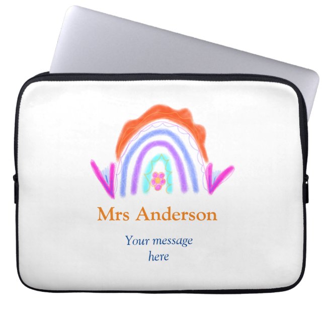 Your message e add text name rainbow teacher laptop sleeve (Front)