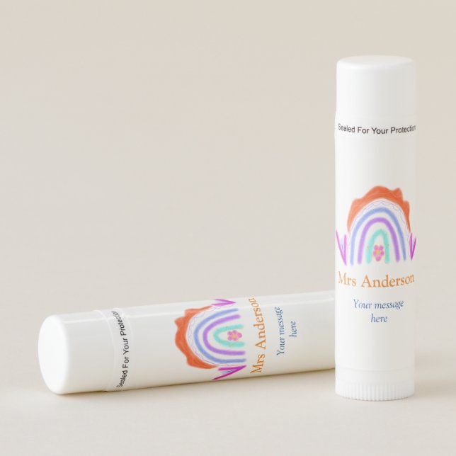 Your message e add text name rainbow teacher lip balm (Front)
