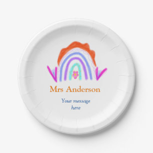 Your message e add text name rainbow teacher paper plates