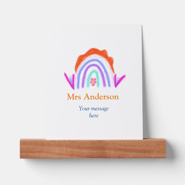 Your message e add text name rainbow teacher picture ledge (Front)