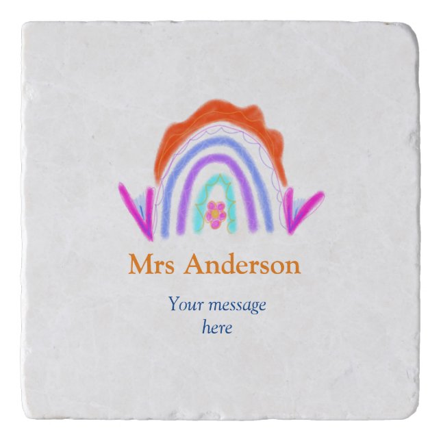 Your message e add text name rainbow teacher trivet (Front)