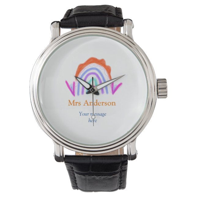 Your message e add text name rainbow teacher watch (Front)