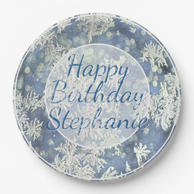 Your Message Frozen Frost Abstract Photo - Bokeh Paper Plates (Front)
