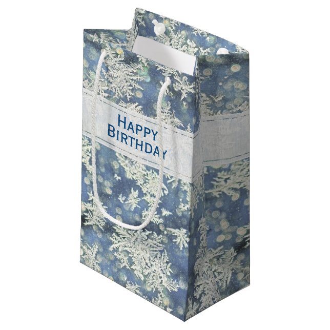 Your Message:  Frozen Frost Abstract Photo - Bokeh Small Gift Bag (Front Angled)