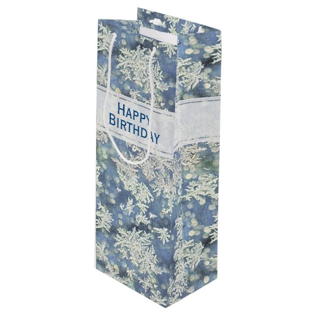 Your Message:  Frozen Frost Abstract Photo - Bokeh Wine Gift Bag (Front Angled)