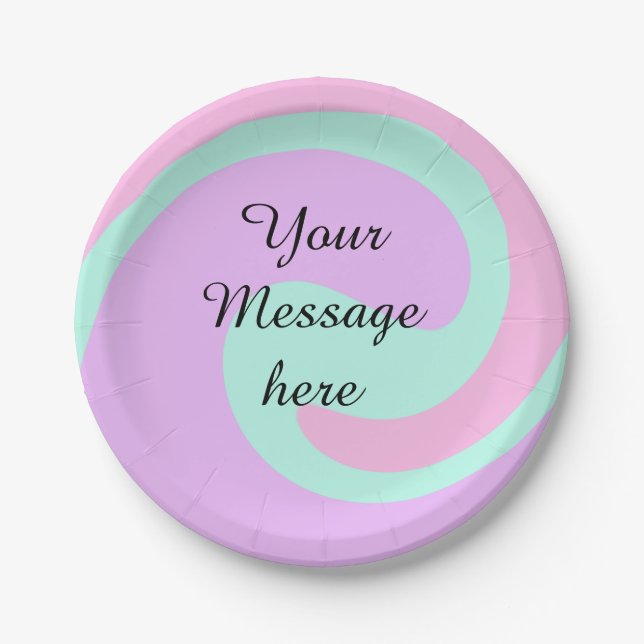 Your message here add text name monogram pink past paper plates (Front)