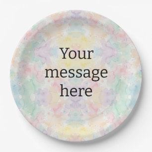Your message here colorful rainbow pastel monogram paper plates