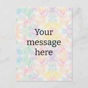 Your message here colorful rainbow pastel monogram postcard