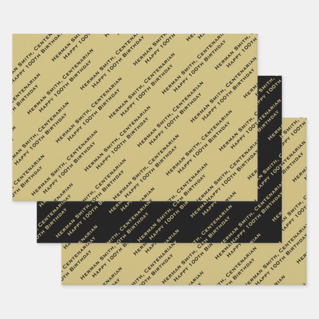 Your Message Pattern All-over Print - Black/Gold  Wrapping Paper Sheets (Set)