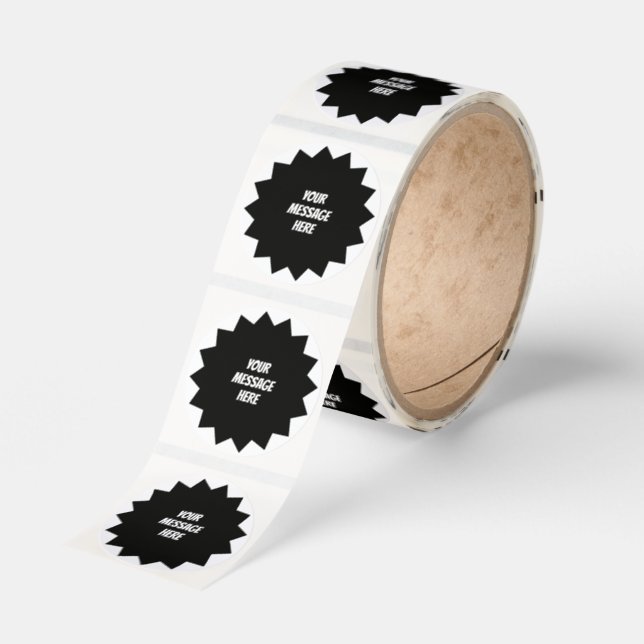 Your Message Simple Black Starburst  Classic Round Sticker (Roll)