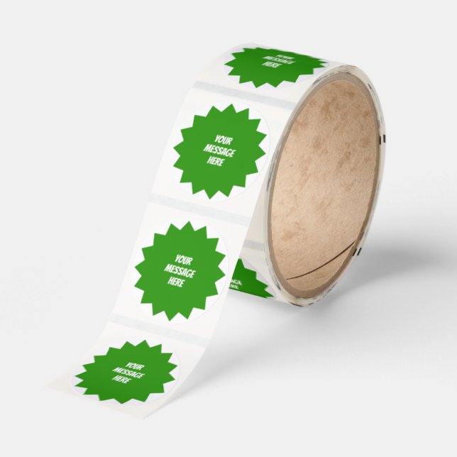 Your Message Simple Green Starburst  Classic Round Sticker (Roll)