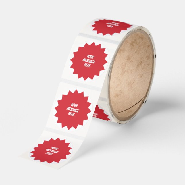 Your Message Simple Red Starburst  Classic Round Sticker (Roll)