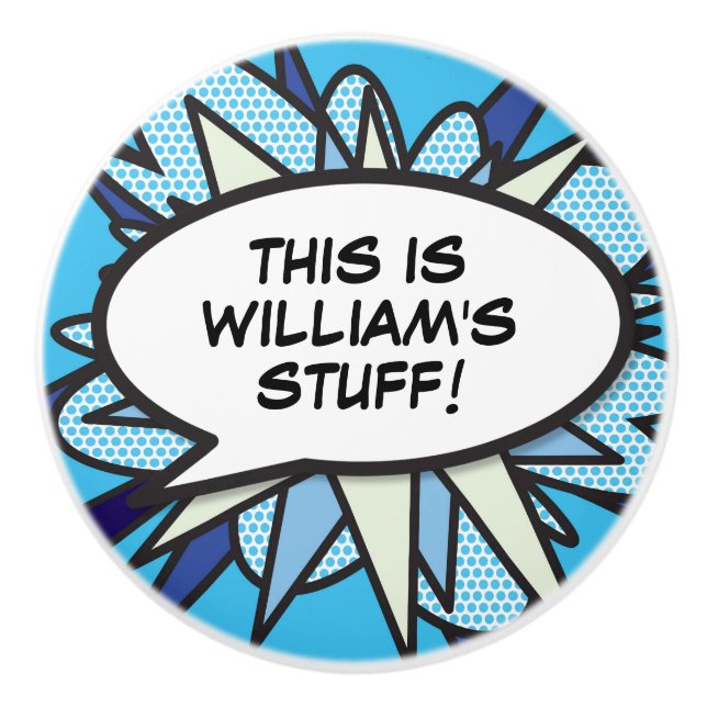 Your Message Speech Bubble Fun Retro Comic Book Ceramic Knob (Front)