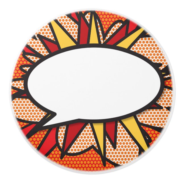 Your Message Speech Bubble Fun Retro Comic Book Ceramic Knob (Front)