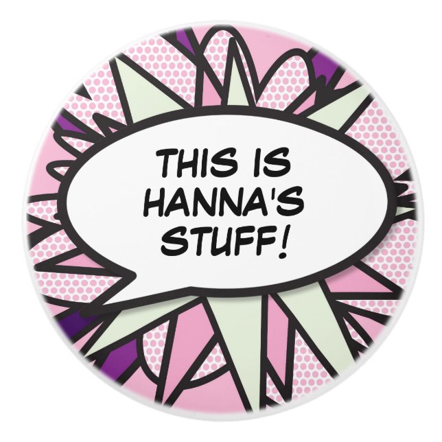 Your Message Speech Bubble Fun Retro Comic Book Ceramic Knob (Front)