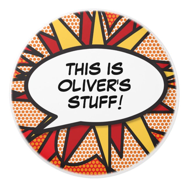 Your Message Speech Bubble Fun Retro Comic Book Ceramic Knob (Front)