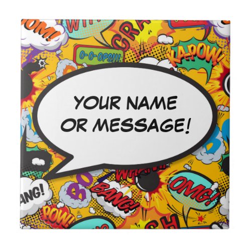 Your Message Speech Bubble Fun Retro Comic Book Ceramic Tile