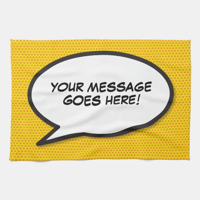 Your Message Speech Bubble Fun Retro Comic Book Kitchen Towel (Horizontal)
