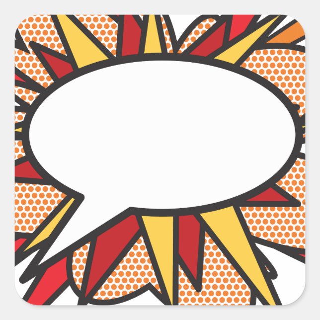Your Message Speech Bubble Fun Retro Comic Book Square Sticker (Front)