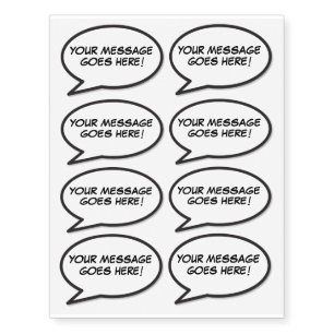Your Message Speech Bubble Fun Retro Comic Book Temporary Tattoos