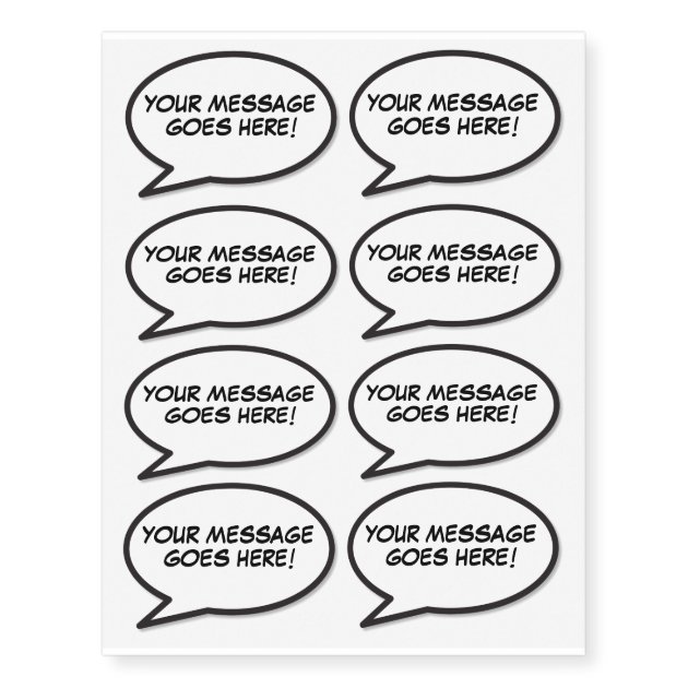 Your Message Speech Bubble Fun Retro Comic Book Temporary Tattoos | Zazzle