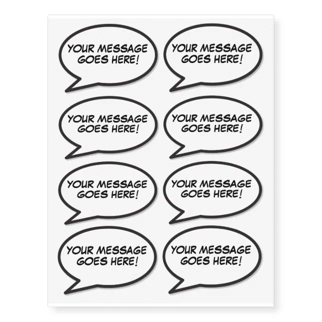 Your Message Speech Bubble Fun Retro Comic Book Temporary Tattoos | Zazzle