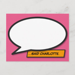 Your Message Speech Bubble Pink Comic Book Postcard
