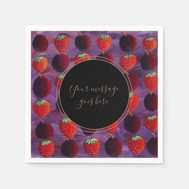 Your Message Strawberries and Plums Red Fruit Napkins (Front)