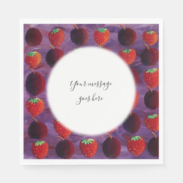 Your Message Strawberries and Plums Red Fruit Napkins (Front)
