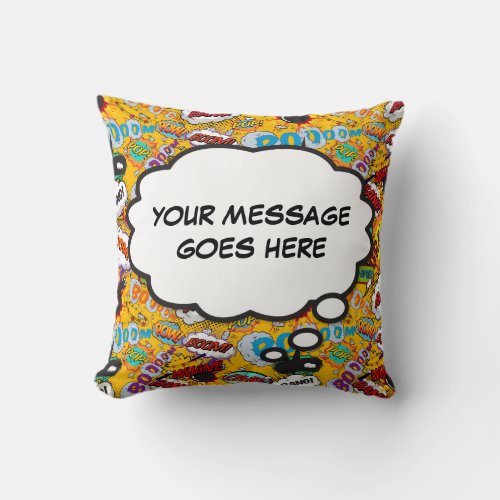 Your Message Thought Bubble Fun Retro Comic Book Throw Pillow