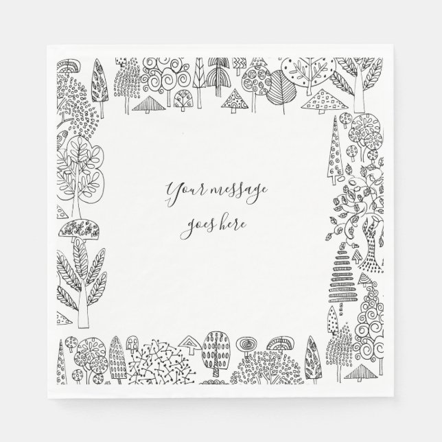 Your Message Trees Black and White Illustrations Napkins (Front)