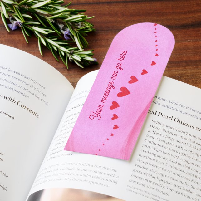 Your message, wave of red hearts on pink bookmarks (Book)