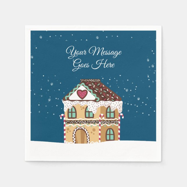 Your Message Winter Scene Gingerbread House Napkins (Front)